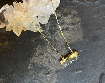 Labradorite Bar and Modern Box Gold Vermeil Chain Necklace