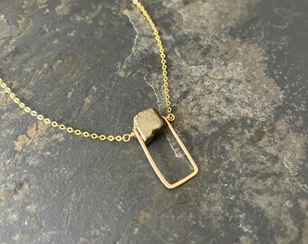 Pyrite and 18K Gold Vermeil and Hammered Wire Necklace
