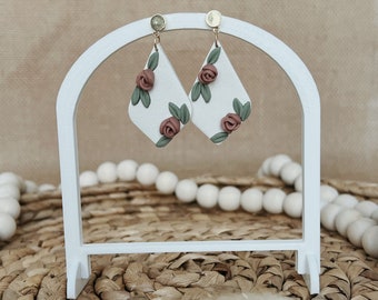 Rose Clay Earrings | Floral Clay Earrings | Roses | Flower Earrings | Flowers | Bridal Earrings | Gold Earrings | Dangle Earrings | Earrings
