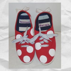 Custom Hand Crafted Minnie Mouse Polka-Dot Sneakers EUC image 4