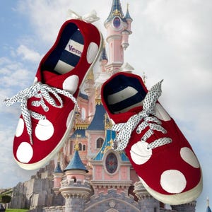 Custom Hand Crafted Minnie Mouse Polka-Dot Sneakers EUC image 1