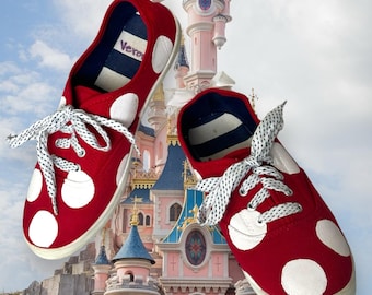 Zapatillas de Minnie Mouse con lunares, hechas a mano y personalizadas. ¡Excelente estado!