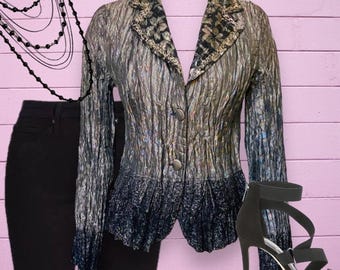 Vintage 1990s Crinkle Crepe Ombré Blazer EUC Hugging Kisses Crinkle Metal Goth