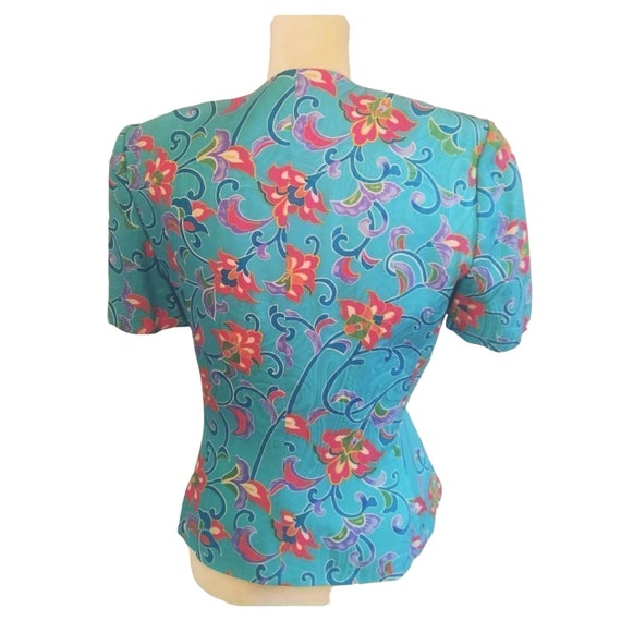 Adrianna Papell Vintage Floral Silk Short Sleeve … - image 3