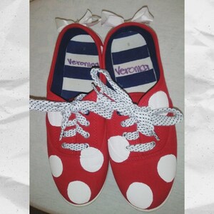 Custom Hand Crafted Minnie Mouse Polka-Dot Sneakers EUC image 9
