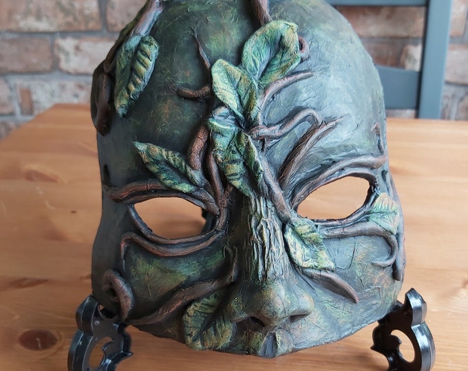 Green woman paper mache mask