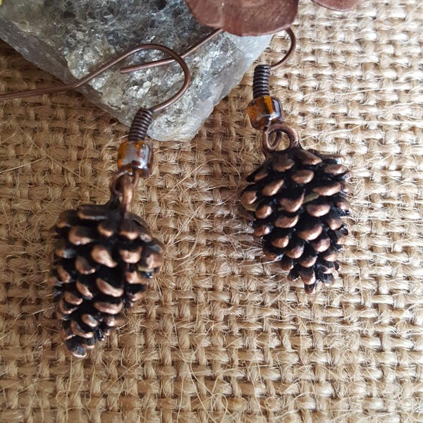 Pinecone Earrings - Copper Pine Cone - Autumn Jewelry - Nature Jewelry - Winter Earrings - Christmas Gift