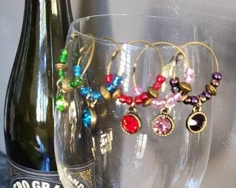 Bling Wine Charm Set - Wine Glass Markers - Gemstone Wine Charms - Hostess Gift - Wine Lover Gift - Set of 6 Plus Box