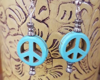 Peace Sign Earrings - Turquoise Earrings - Hippie Jewelry