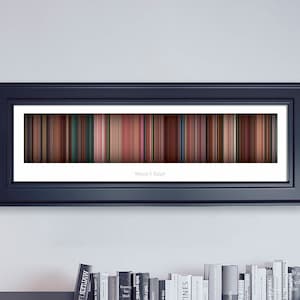 May include: A framed print of a colorful abstract art piece with vertical stripes in shades of red, brown, green, and blue. The title "Wreck It Ralph" is printed below the artwork.