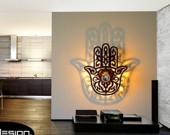 luminaria de diseño, aplique oriental, MAIN de FATIMA, 50/60/ 70 cm, negro brillante 220 voltios, decoración de pared oriental, lámpara oriental