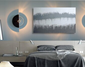 diseño de lámpara de pared, redondo cinético, 35 un par de 75 cm, negro y espejo, lámpara de pared contemporánea, diseñador de luminarias, diseño de luminarias, lámpara