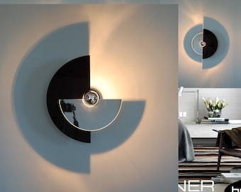 lámpara de pared contemporánea, redondo cinetico, 35 cm a 75 cm, negro y espejo, diseño de lámpara de pared, diseñador de luminarias, luminaria moderna, lámpara