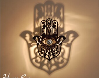 Mano de Fátima, luz oriental, 30 o 35 cm negro, pared aplicación sombra usada, LED 220 voltios, aplique de pared oriental, decoración oriental