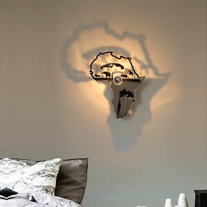 afrique,applique murale,miroir,35 cm,led,220 v,luminaire ombre portée,luminaire ethnique,deco elephant,carte afrique,lion,african