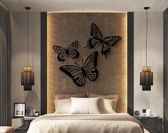 décoration murale,135x145 cm,trio papillons,noir brillant,plexiglas,décoration animaux,decoration murale papillons,déco chambre,déco salon