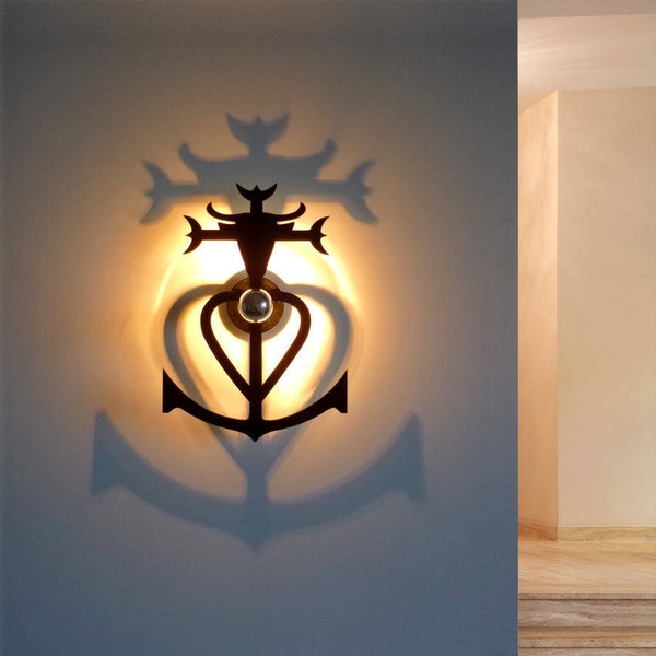 luminaire,CROIX de CAMARGUE,TAUREAU 40/50/60/70/80 cm noir,60 w,220 v,décoration taureau,luminaire,applique murale,croix de camargue,design