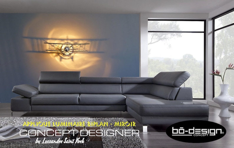 avion biplan,luminaire design 100/80/70 cm 220 volts,effet miroir,avion style stampe,pitts,ombre portée au mur,lighting wall,220 volts image 1