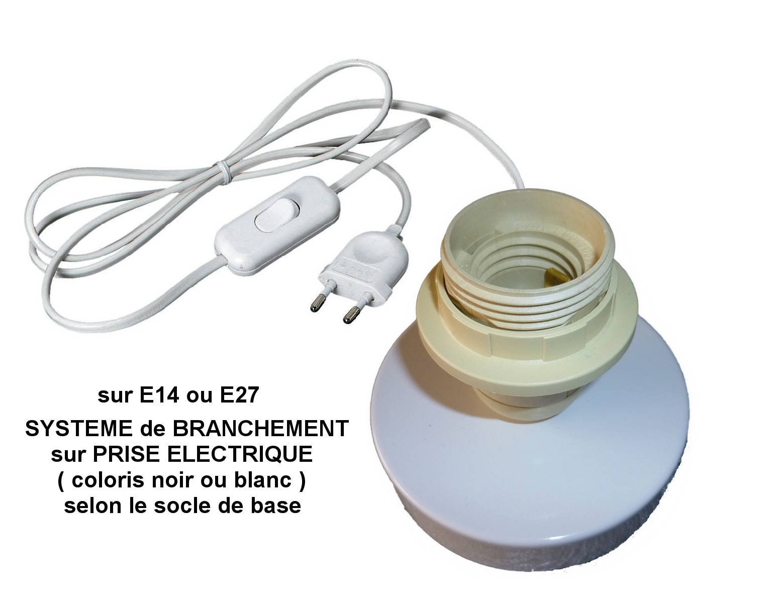 Option Syteme Pour Branchement Applique Luminaire sur Prise Electrique en Cable Textile Noir ou Blan