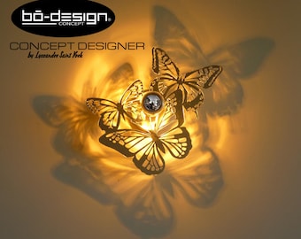 decoración de mariposas, iluminación de diseño, mariposas espejo de 40/42/50/55 cm, aplique, plexiglás, sombra proyectada, iluminación de mariposas, iluminación