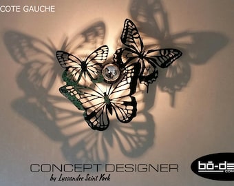 luminaria mariposa, 35 cm, NEGRO, 220 v, luminaria de diseño, sombra larga, decoración mariposa, aplique mariposa, luminaria contemporánea