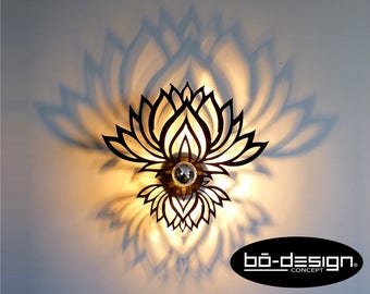 Iluminación zen, FLOR DE LOTO, 30/35 cm negro, sombra paralela, iluminación de diseño, LED 220, iluminación étnica, lámpara zen, lámpara étnica, lotus