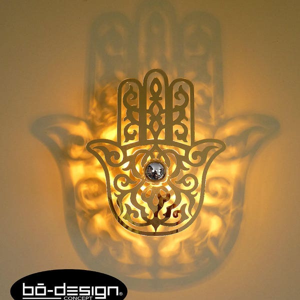 luminaire oriental,main de fatima,30/35/40 cm miroir argent,led,220 v,applique murale design,ombre portée au mur,hamsa,luminaire design