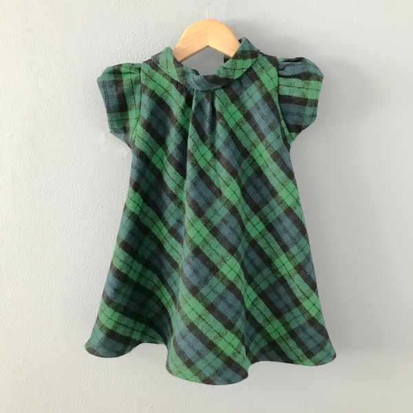 Ready to Ship, Wassonite, Girls Dress, Girls Plaid Dress, Toddler Dress, Girls Christmas Dress, Green Plaid Dress, Girls Holiday Dress 3T