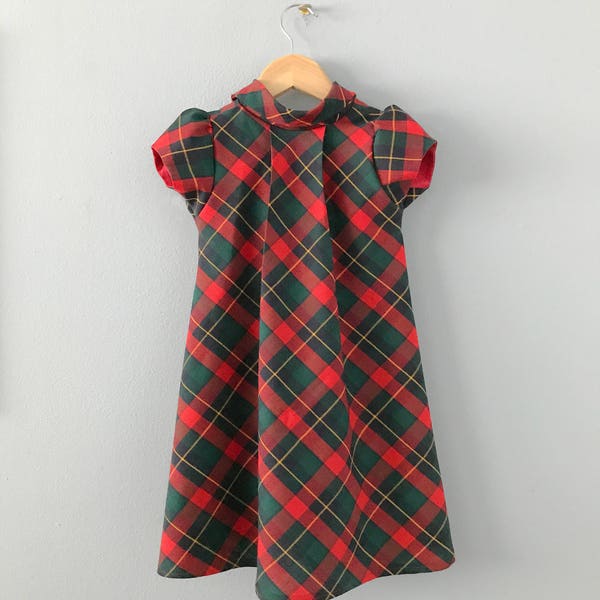 Hazenite, Girls Dress, Girls Plaid Dress, Red Green Dress, Toddler Dress, Girls Christmas Dress, Red Plaid Dress, Girls Holiday Dress 2T