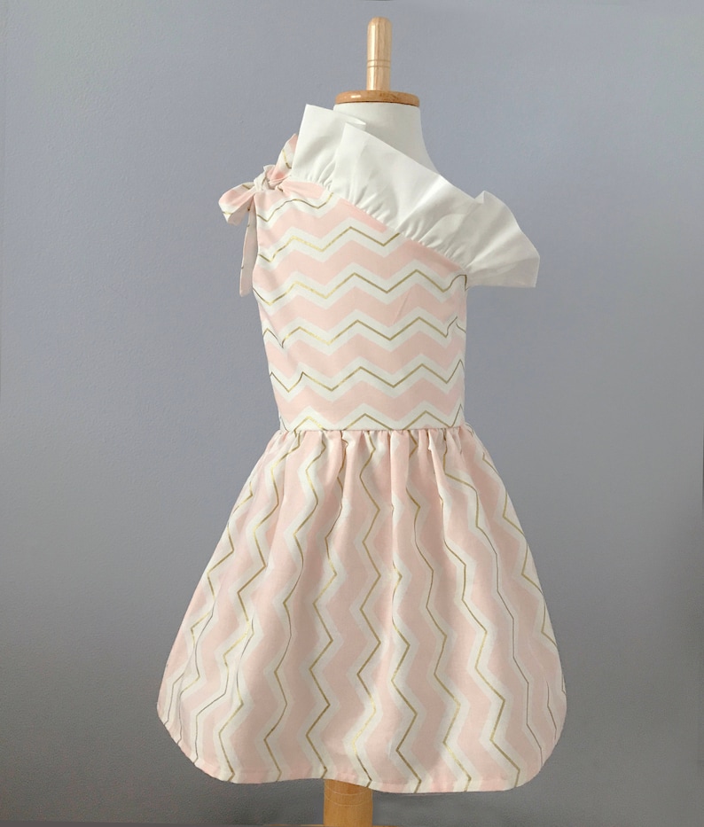 Pink Chevron One Shoulder Dress