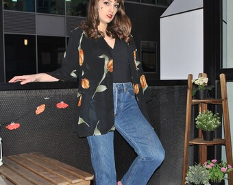 VINTAGE floral sheer open blouse