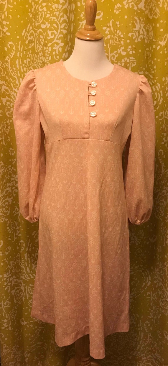 Vintage Baby Pink Anchor Dress with Bell Sleeves