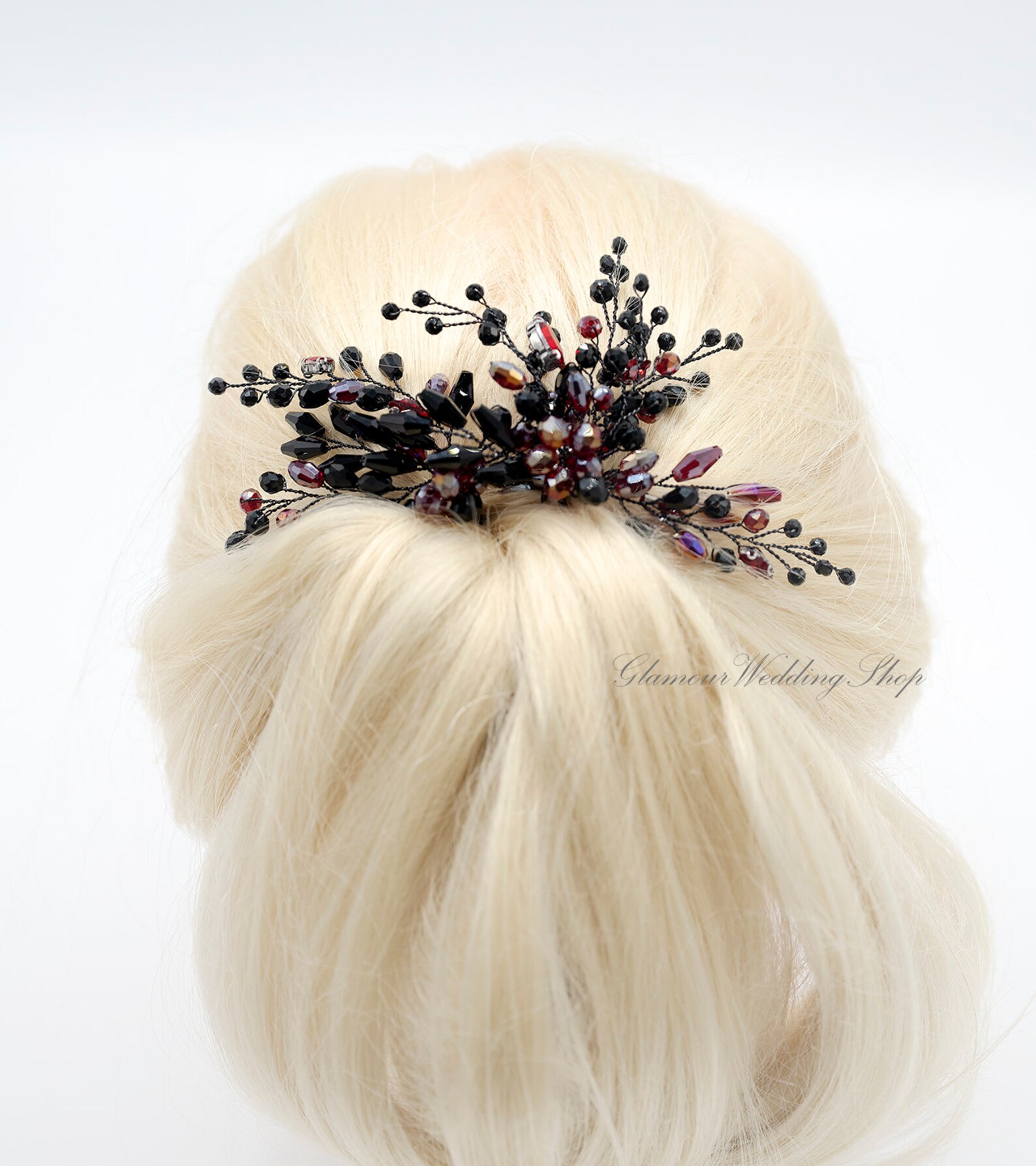 Black Crystal Hair Pins Black Hair Piece Wedding Hair Vine Etsy