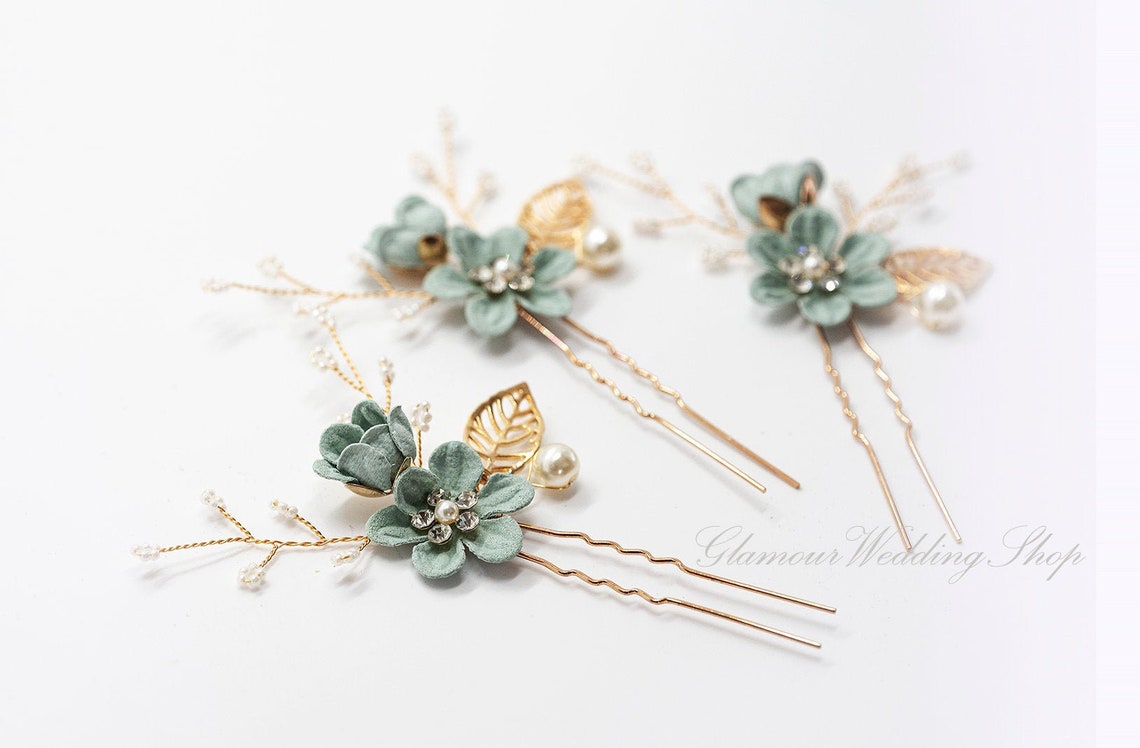 Sage Green Wedding Hair Pin Bridal Hair Pins Bridal Headpiece Bridal Hairpiece Wedding Hair Bridal Hair Accessory Bridal Hair Piece