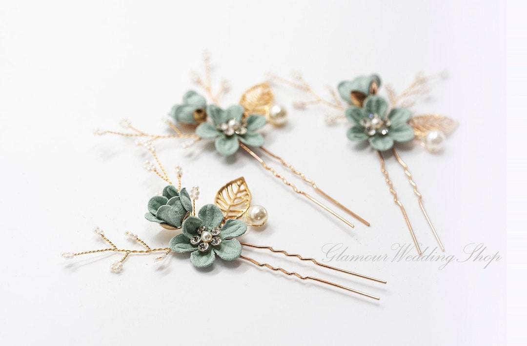 Sage Green Wedding Hair Pin Bridal Hair Pins Bridal Headpiece Bridal Hairpiece Wedding Hair