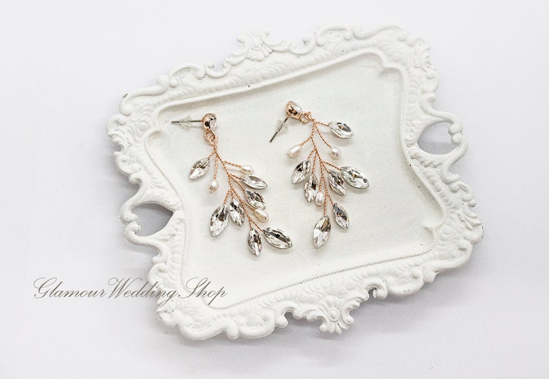 Bridal Earrings Bridal Jewelry Long Drop Wedding Earrings image 1