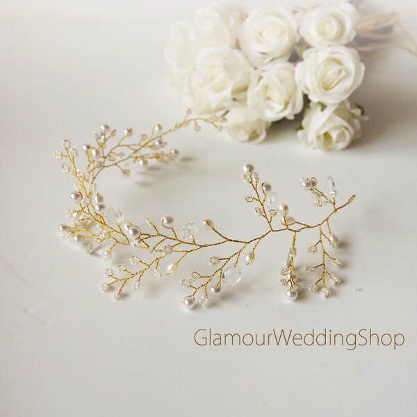 Sale - Wedding Headband Bridal Hair Jewelry Bridal Headband Wedding Headpiece Gold Hair Accessories Bridal Hair