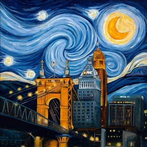 Starry Night Roebling Bridge Cincinnati - Limited Edition - Matted Fine Art Print