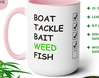 Fishing Checklist Mug, Weed & Tackle, 15oz Ceramic Coffee Mug
