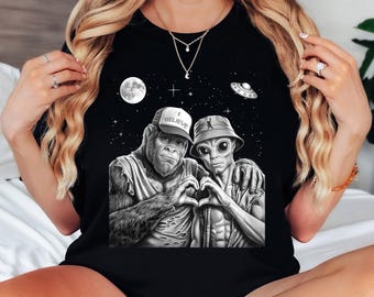 Bigfoot Alien Heart T-Shirt, Cryptid UFO Tee