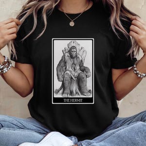 Bigfoot Hermit Tarot Tee - Cryptid Gift - Nature Lover Shirt, Gift for Adventurers, Wilderness Humor Top