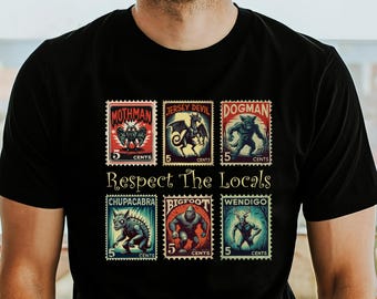 Cryptid Stamp Shirt - Respect The Locals Six-Pack Tee, Unique Folklore Gift