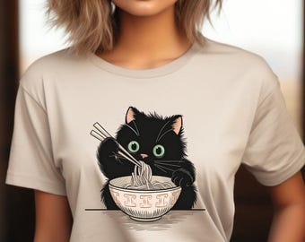 Ramen Cat T-Shirt: Funny Japanese Noodle Kitty Tee
