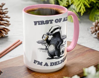 Pink and White Mugs, Honey Badger Coffee Mug, Animal Lover Gifts, Funny Coffee Cup, Safari Theme Kitchen Decor, Unique Ceramic Mug