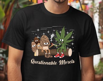 Funny Questionable Morels Unisex Heavy Cotton Tee - Morel Mushroom Smoking Joint, Humorous Graphic Tee, Sarcastic Stoner T-Shirt, Hilarious