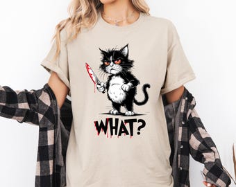 Funny Black Cat 'What?' Meme T-Shirt - Cat Lover Gift