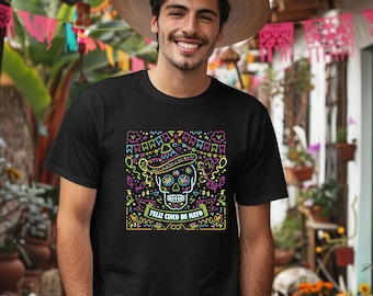 Cinco De Mayo T-Shirt, Neon Mexican Skull, Sombrero Tee