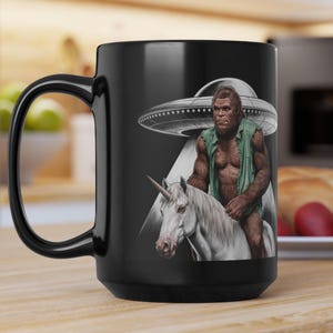 Bigfoot Unicorn UFO Mug, Perfect Whimsical Gift for Cryptid Lovers Coffee and Tea Lovers