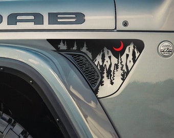 x2 2 Tone Mountains & Trees Fender Vent Vinyl Decal Sticker Fits Jeep Wrangler JL/Jeep Gladiator JT 2018-2024