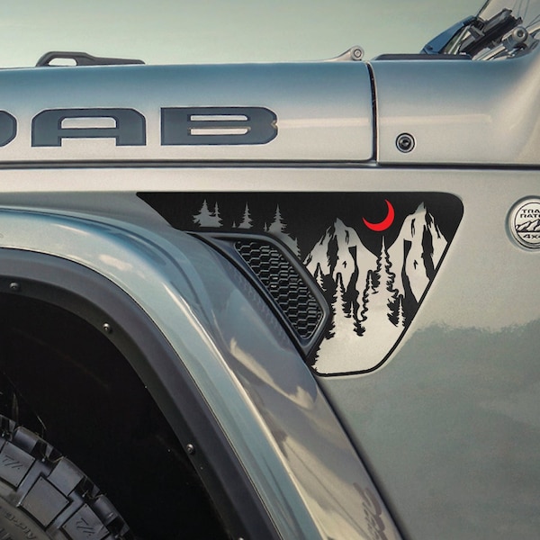 2 Tone Mountain & Trees Fender Vent Vinyl Decal Sticker Fits Jeep Wrangler JL/Jeep Gladiator JT 2018-2026